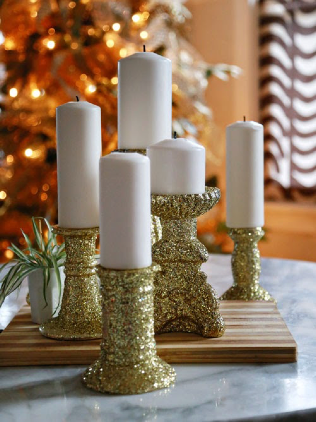 Glitter can be added to make beautiful candleholders