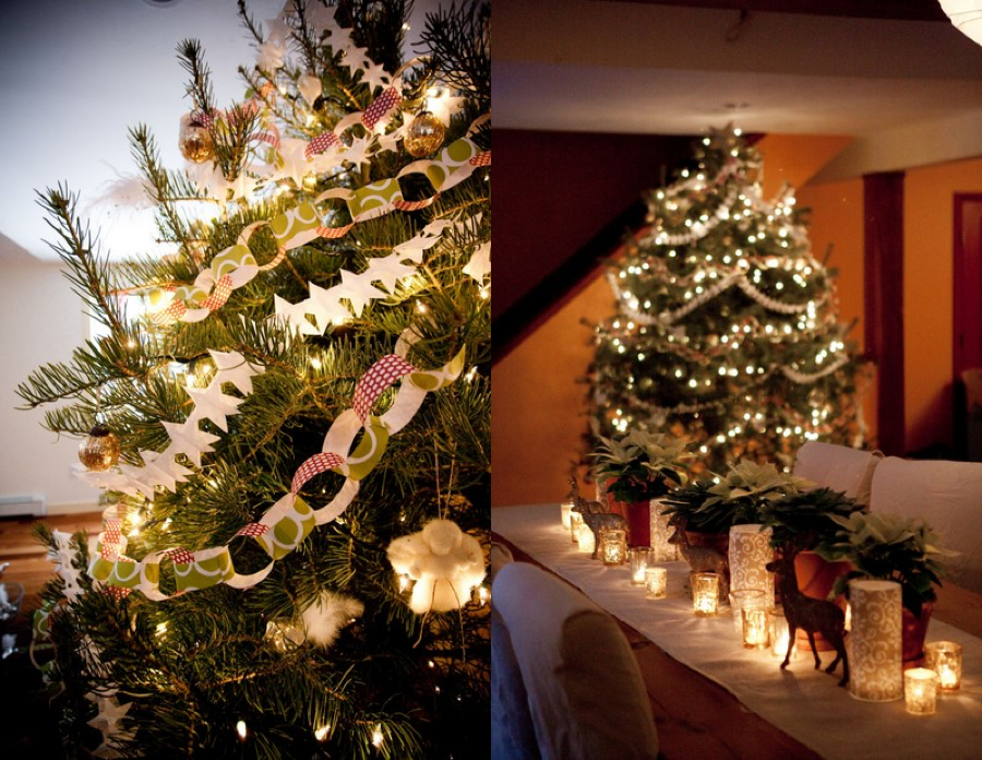 Paper Chain Garland On Christmas Tree